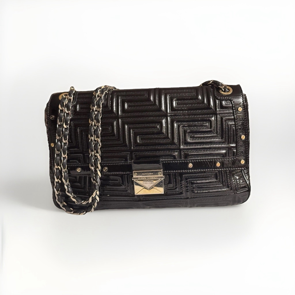 Gianni Versace Quilted Patent Leather Shoulder Bag